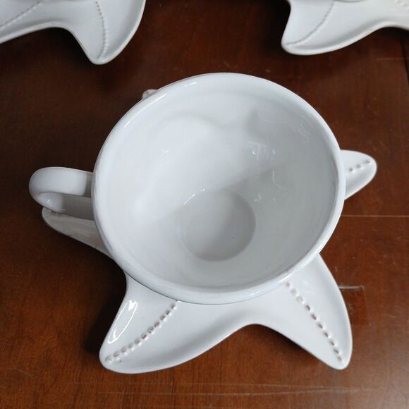 Blue Sky 2007 Majolica Starfish Sea Shell Coffee Tea Cups & Saucers Set Of 4 - Picture 2 of 10